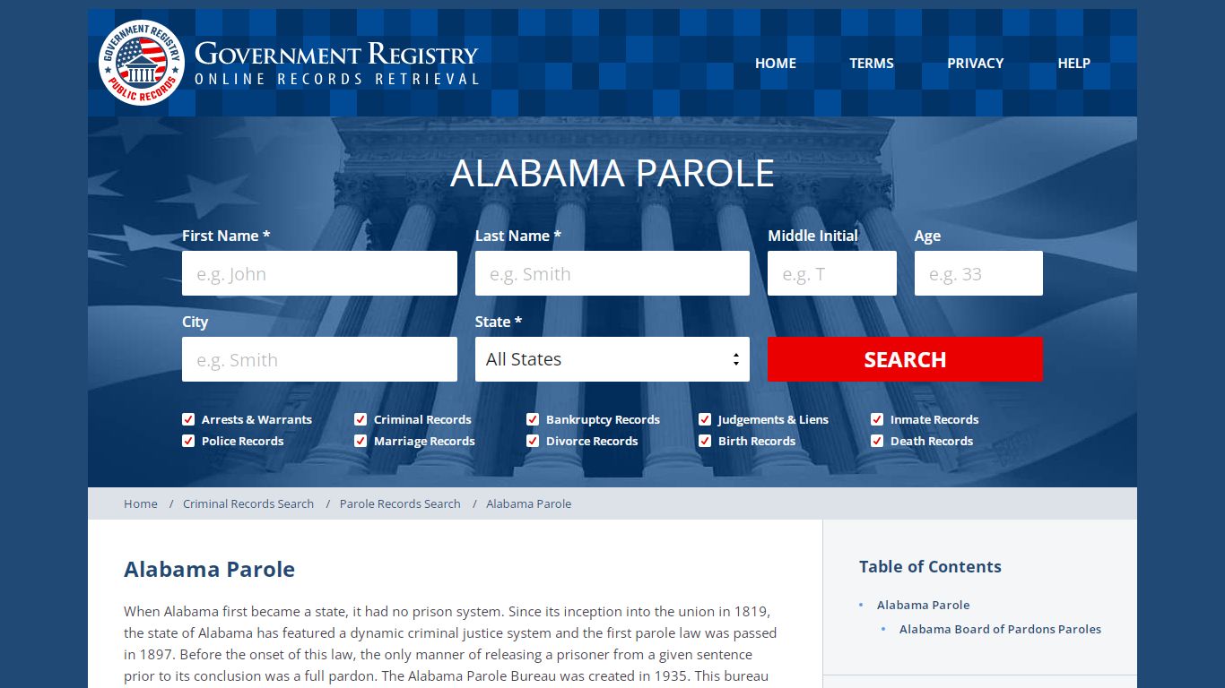 Alabama Parole - GovernmentRegistry.Org